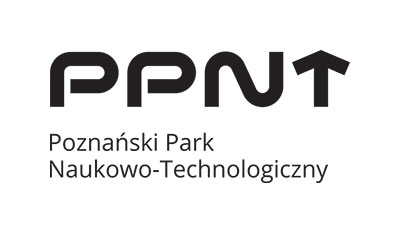 Grafika jest logiem składającym się z dużych liter PPNT oraz mniejszych: Poznański Park Naukowo Technologiczny