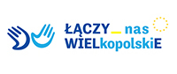 Logo plebiscytu składa się z napisu w kolorze niebieskim „Łączy nas Wielkopolskie”, grafiki przedstawiającej dwie dłonie oraz gwiazdy Unii Europejskiej.