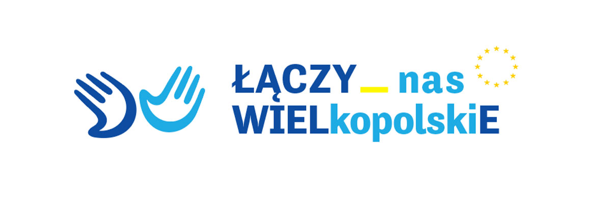 Na logo składa się niebieski symbol dwóch dłoni oraz niebieski napis Łączy nas Wielkopolskie, wszystko na białym tle. Logo pochodzi z archiwum organizatora.