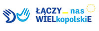 Grafika w kolorze niebieskim składa się z napisu Łączy nas Wielkopolskie, symbolu dwóch dłoni z lewej strony oraz unijnych gwiazdek z prawej. Pochodzi z archiwum Urzędu Marszałkowskiego Województwa Wielkopolskiego.